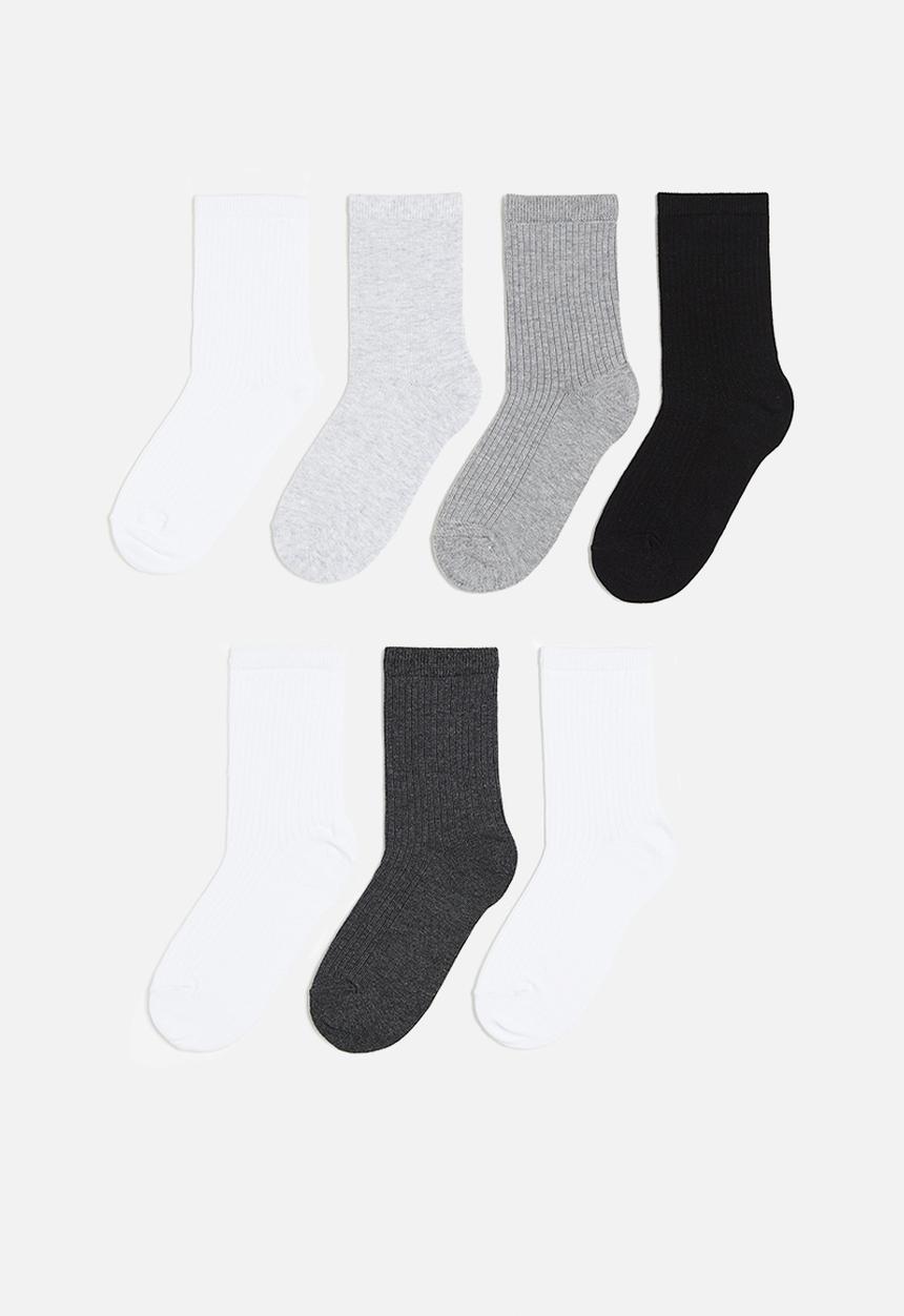 H&M - 7-pack socks - white/light grey marl/black 
