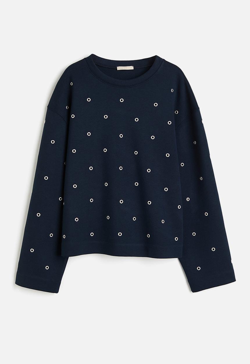 H&M - Eyelet-detail sweatshirt - navy blue