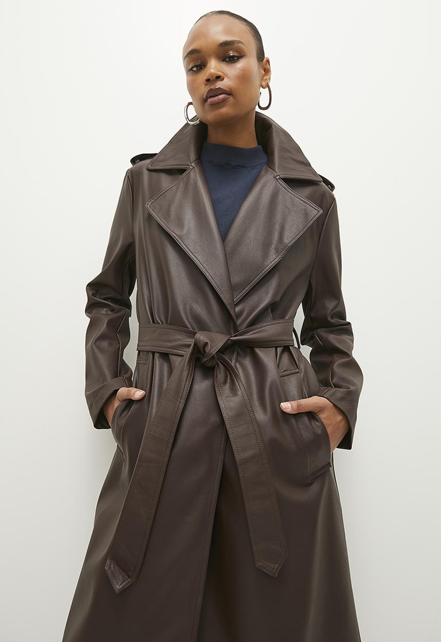 Pu trench coat - choc