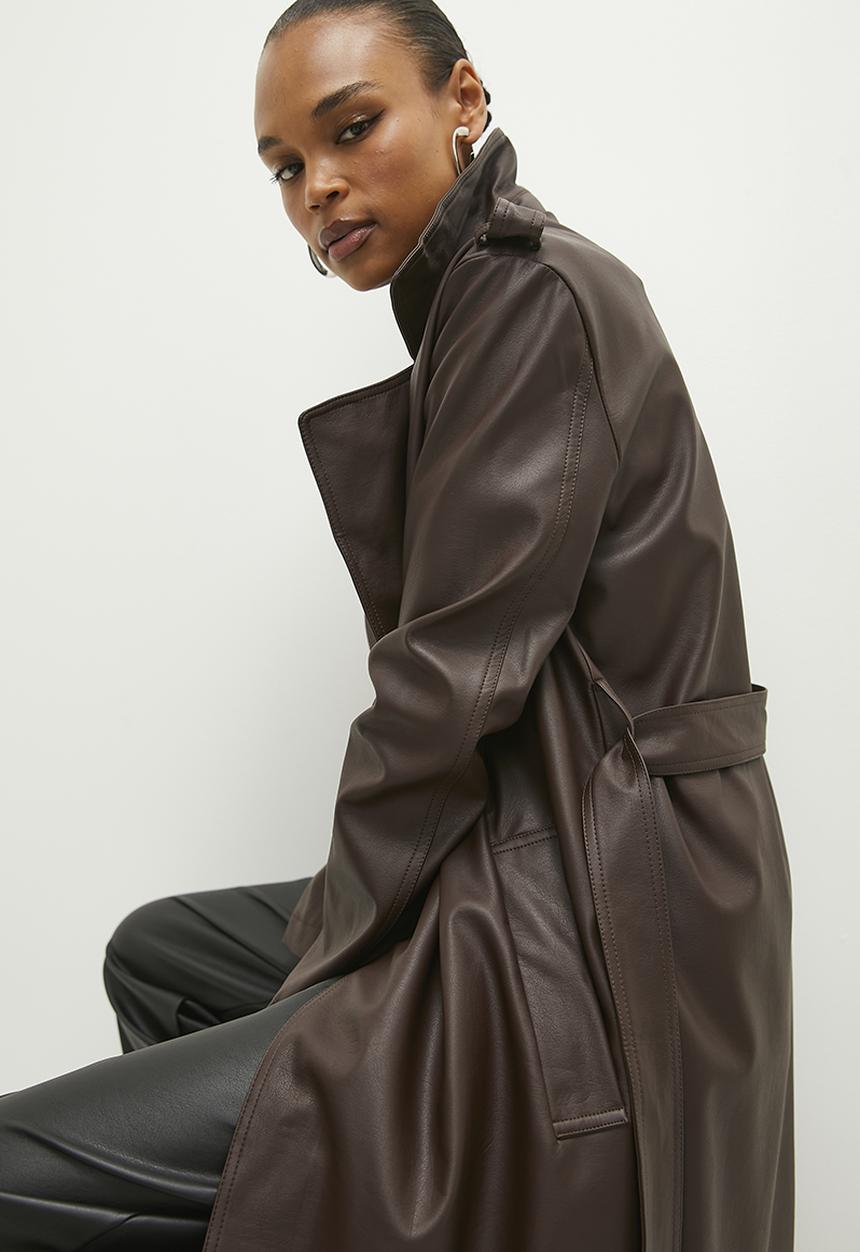 Pu trench coat - choc