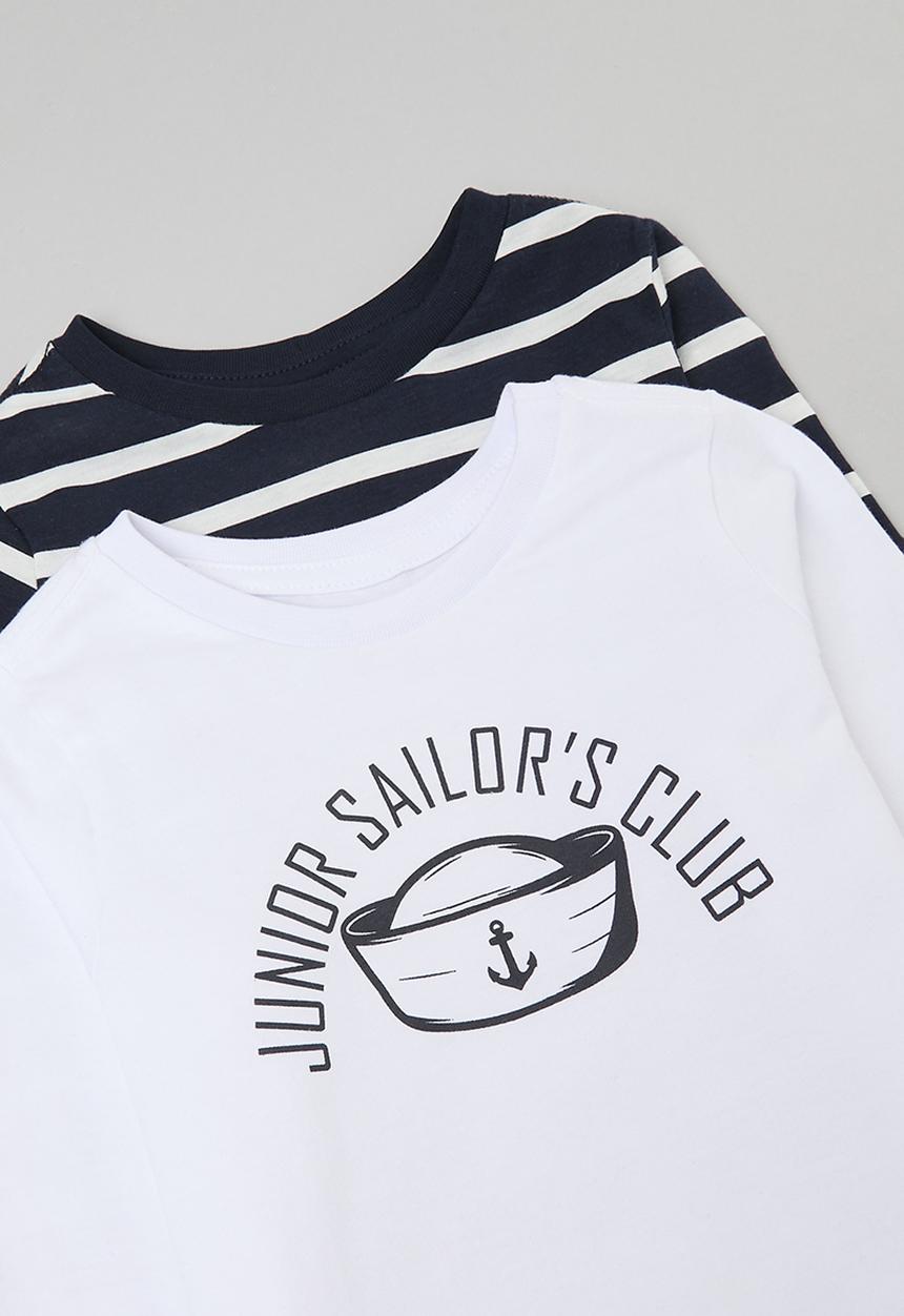 Pop Candy - 2 Pack long sleeve graphic tee - navy stripe & white