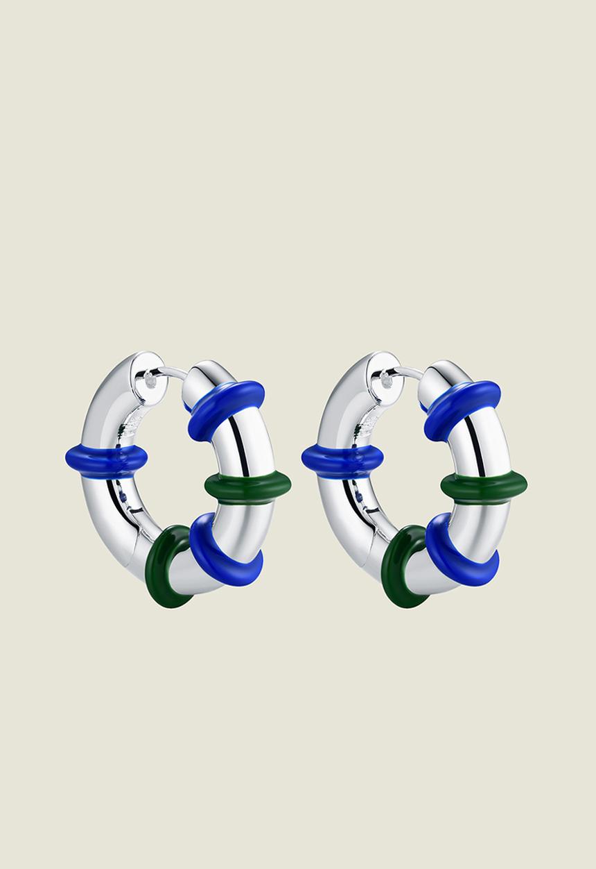 Pina Jewels - Hula Hoops - Silver - Blue & Green Enamel