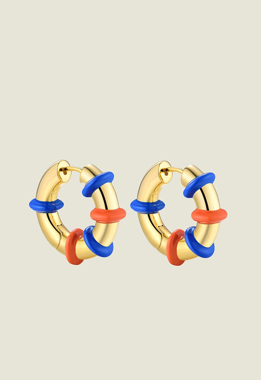Pina Jewels - Hula Hoops - Gold - Blue & Orange Enamel