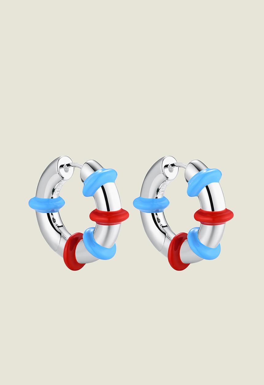 Pina Jewels - Hula Hoops - Silver - Blue & Red Enamel