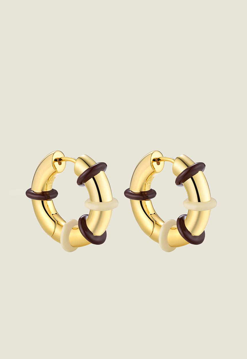 Pina Jewels - Hula Hoops - Gold - Cream & Brown Enamel