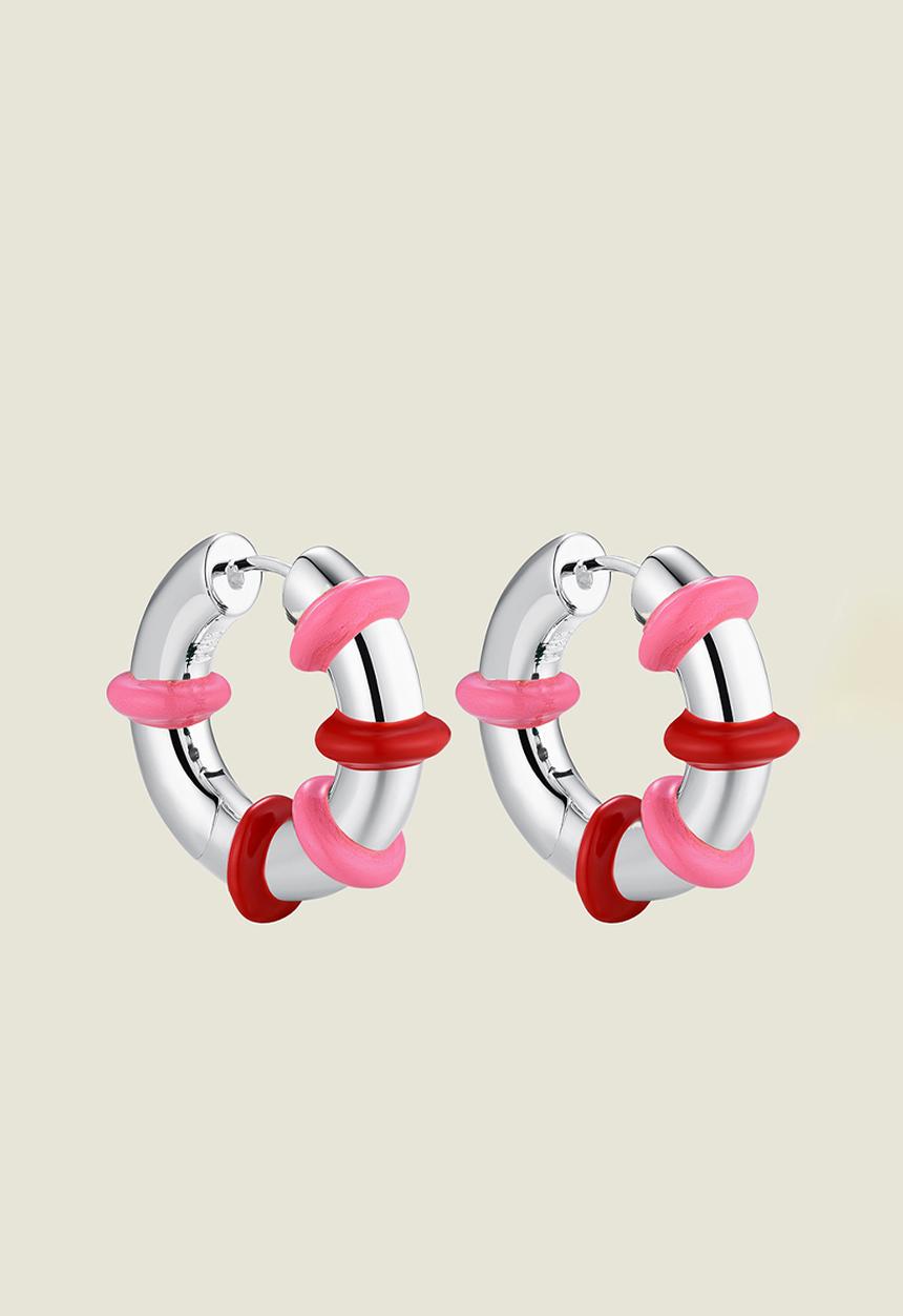 Pina Jewels - Hula Hoops - Silver - Red & Pink Enamel