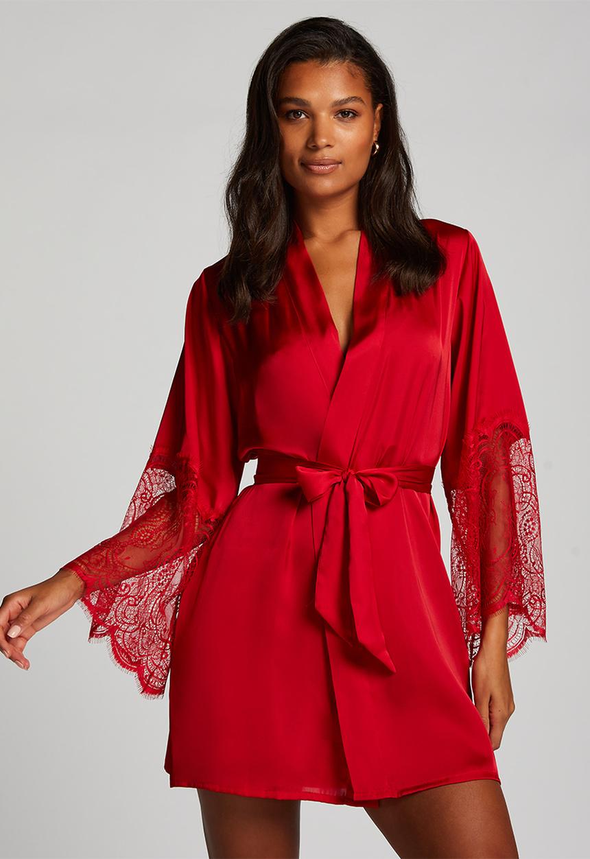 Hunkemoller - Kimono Satin Lace - tango red