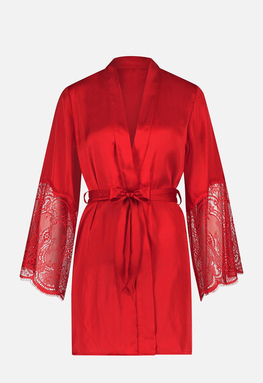 Hunkemoller - Kimono Satin Lace - tango red