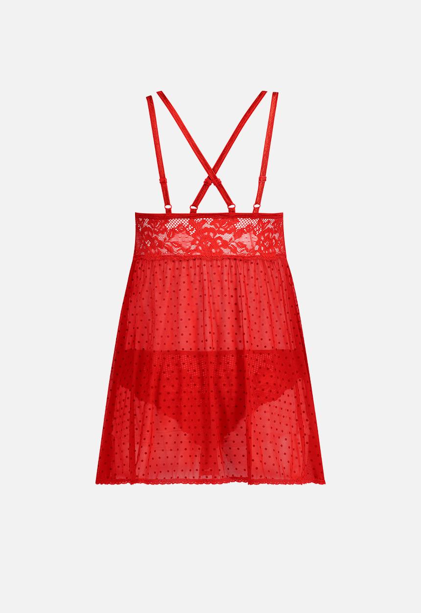 Hunkemoller - BD Dot Mesh Lace Beatriz - red
