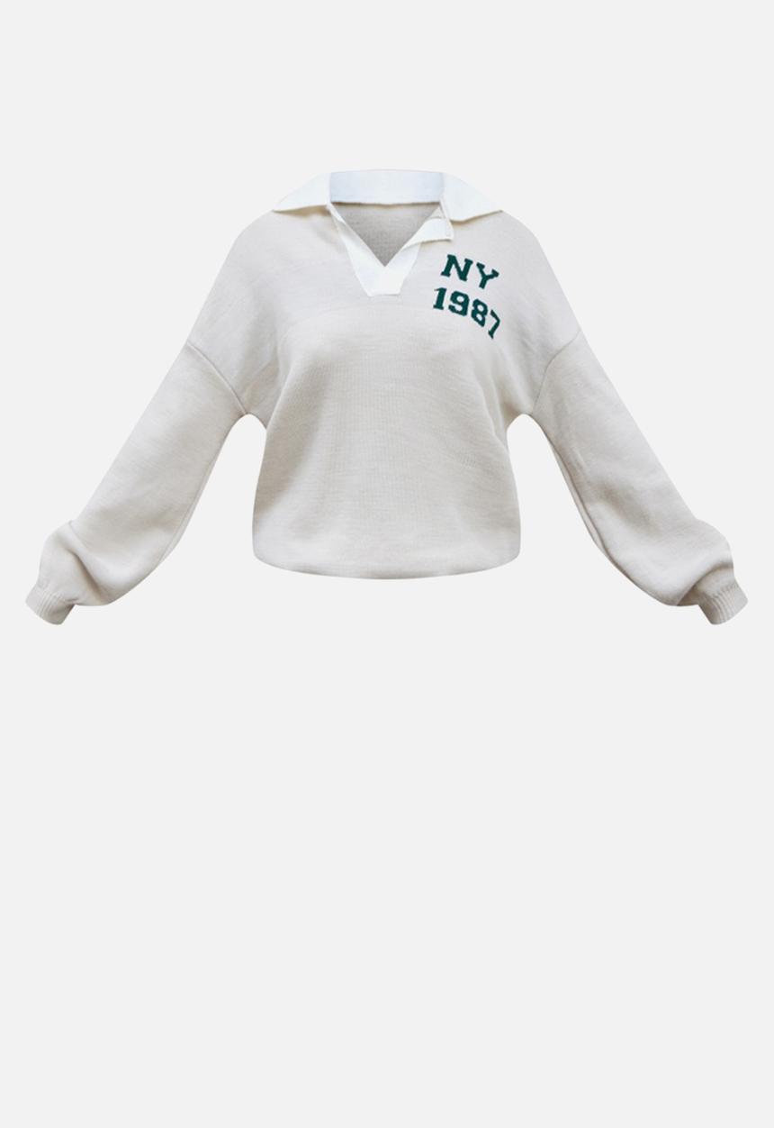 PrettyLittleThing - Oatmeal oversized collared knitted ny jacquard jumper - oatmeal