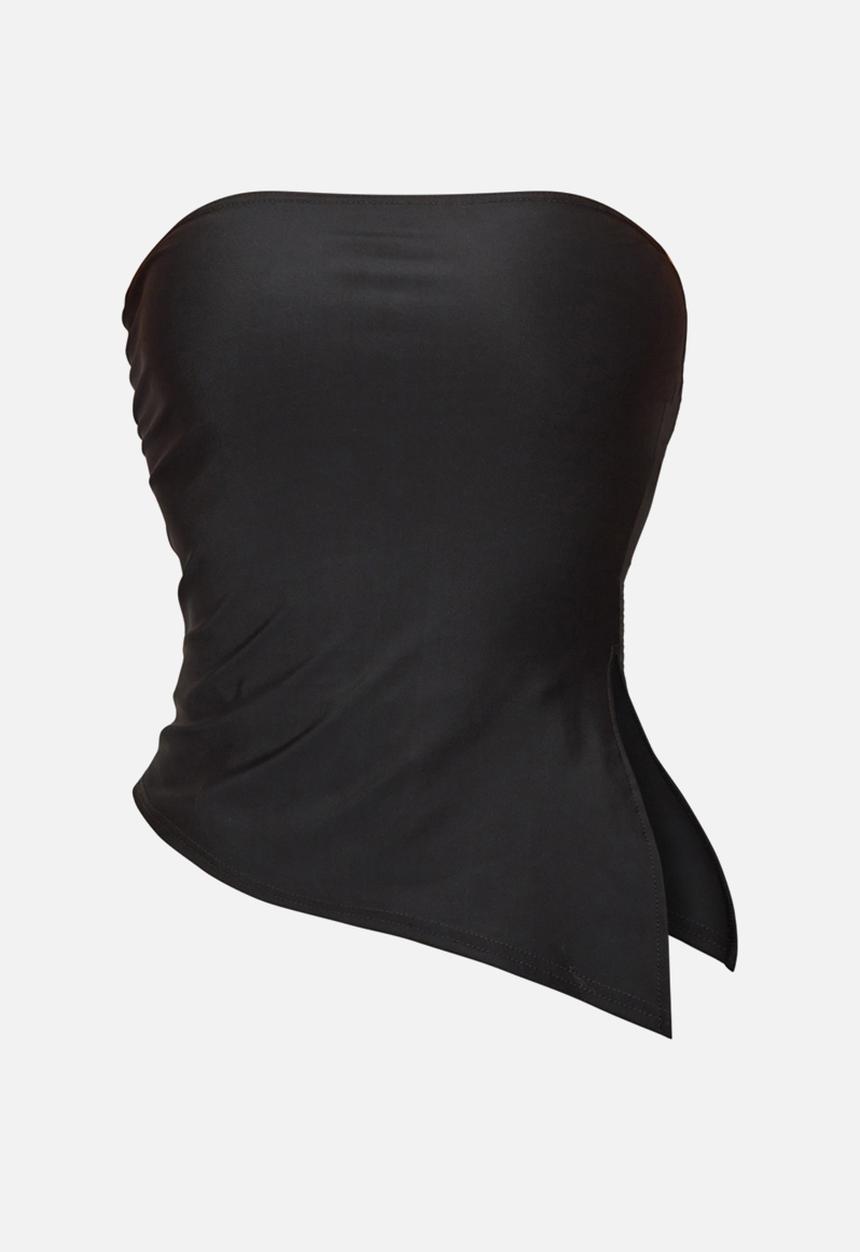 PrettyLittleThing - Black contour slinky bandeau asymmetric split hem longline - black