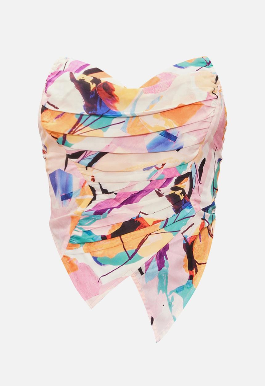 PrettyLittleThing - Pink abstract print textured woven asymmetric pointed hem co - pink