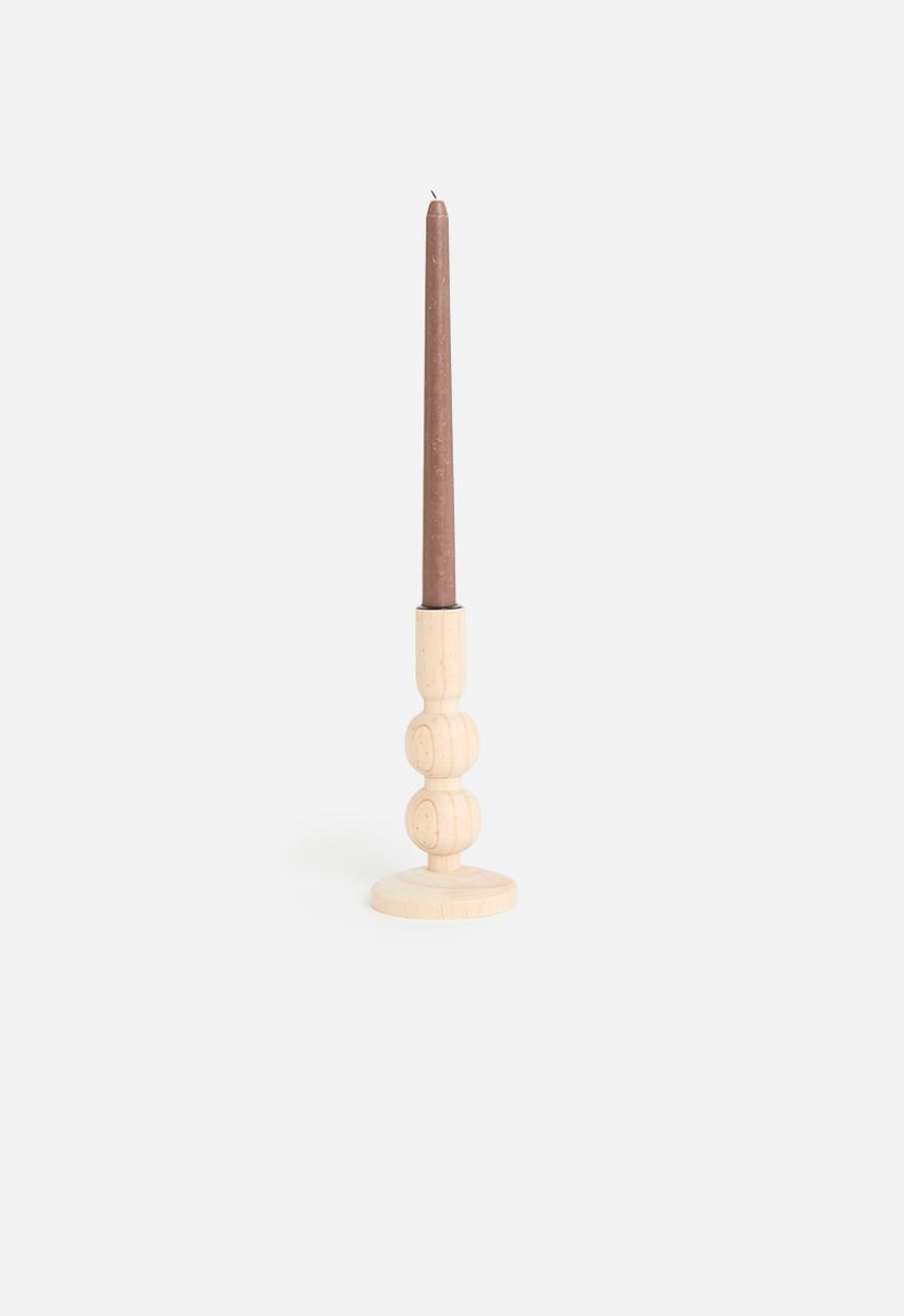 H&S - Turned dinner candle holder set of 2 18cm - natural