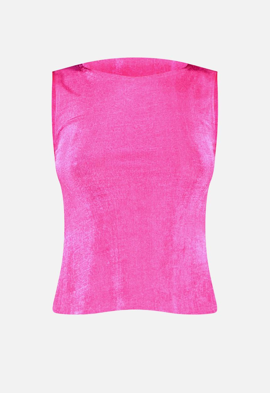 PrettyLittleThing - Pink acetate slinky sleeveless split hem longline top - pink
