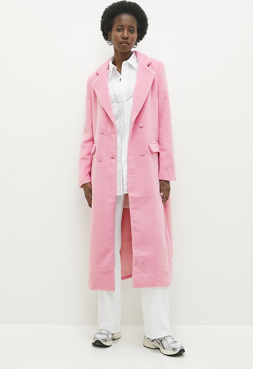 Textured melton coat - pink