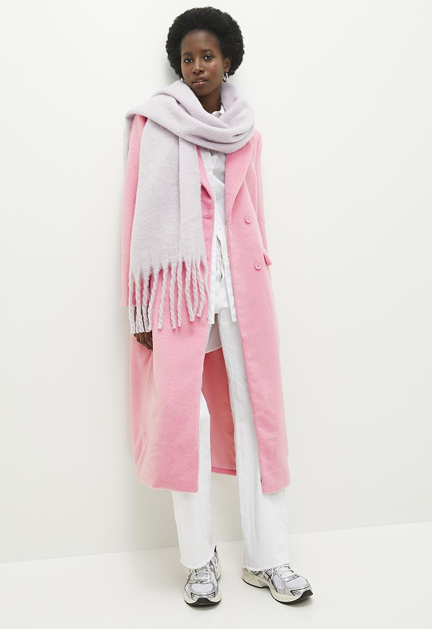 Textured melton coat - pink