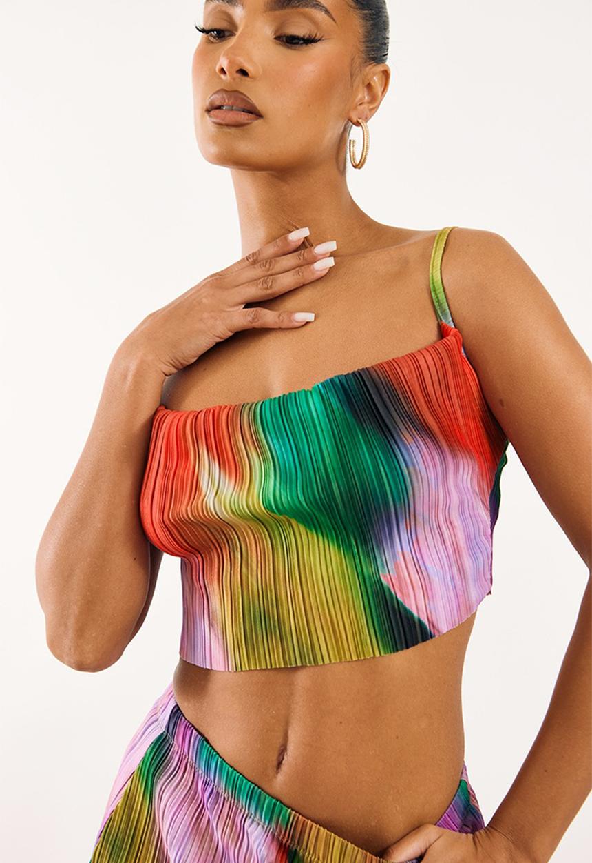 PrettyLittleThing - Multi print plisse strappy cowl neck top - multi