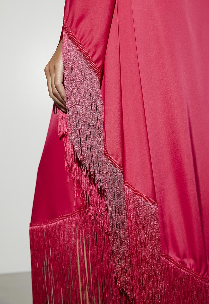Asym satin fringe dress - pink