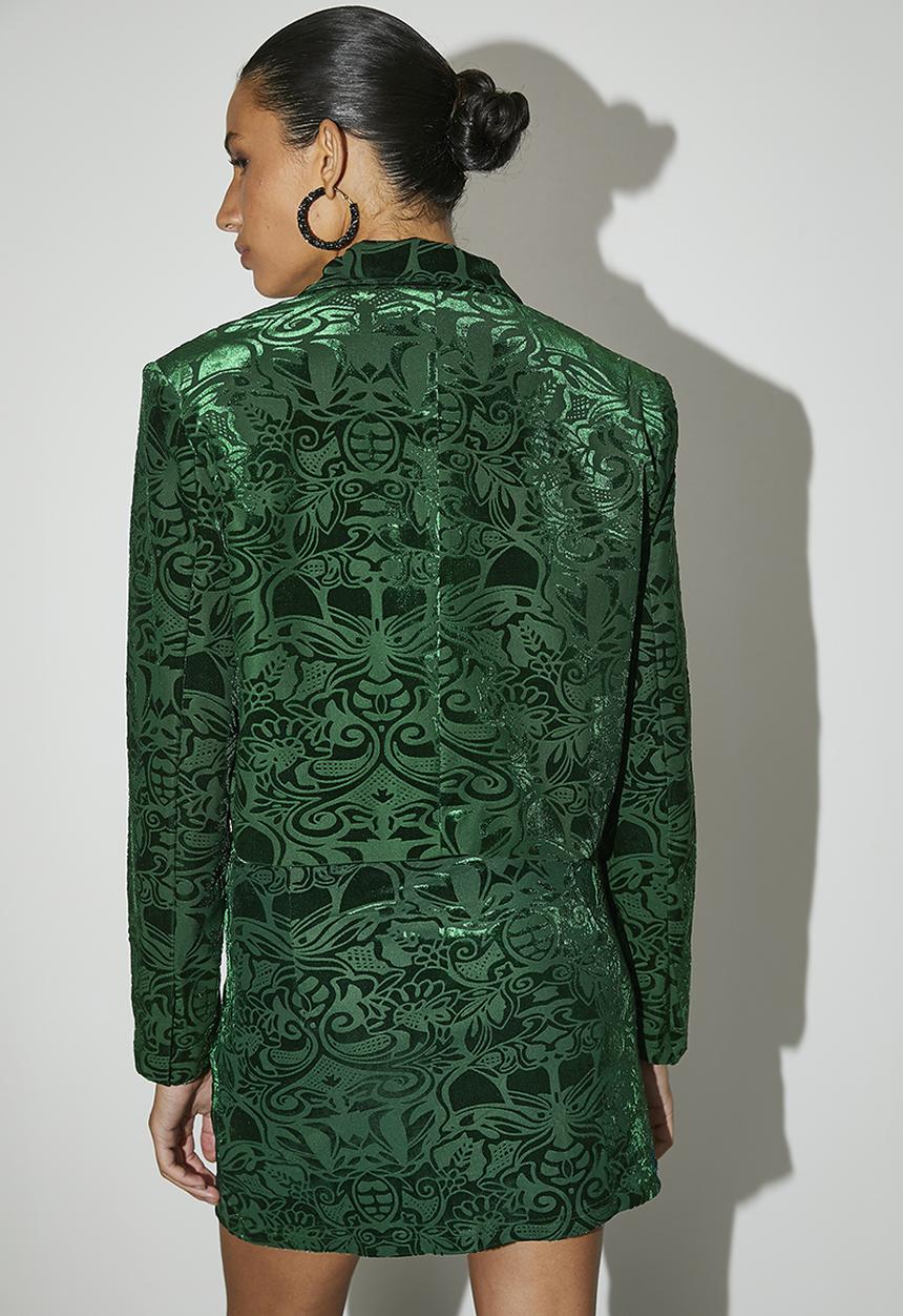 VELVET - Co-ord double breasted burnout velour blazer - emerald green