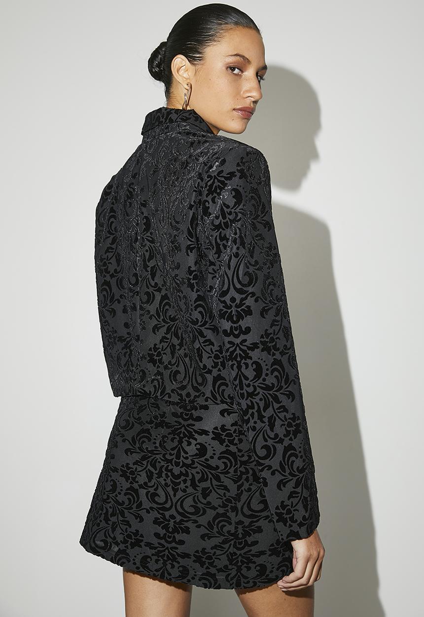 VELVET - Co-ord burnout velour mini - black