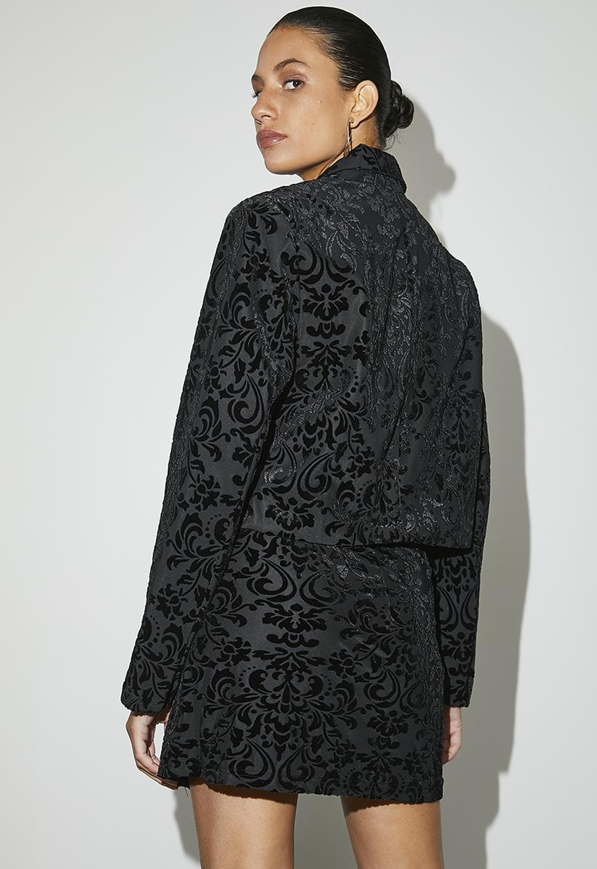 VELVET - Co-ord double breasted burnout velour blazer - black