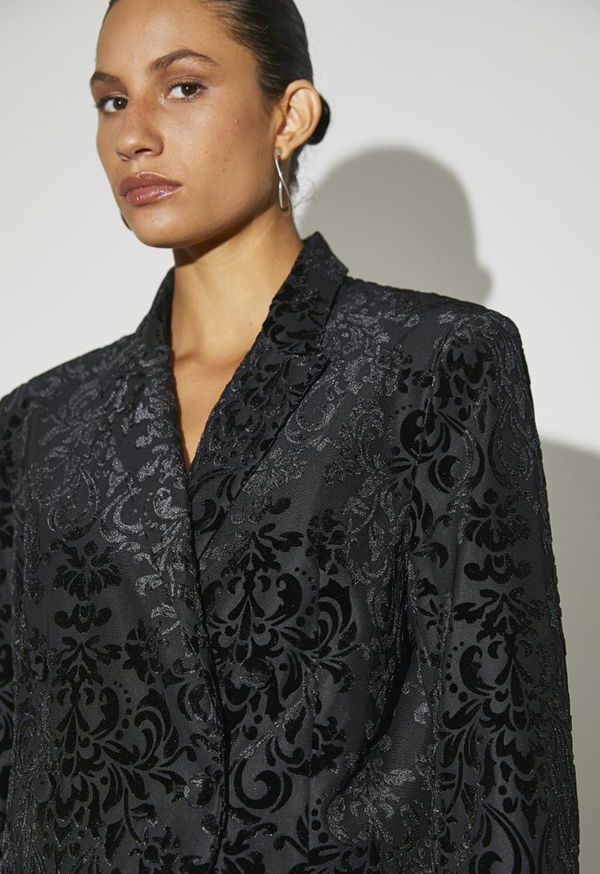 VELVET - Co-ord double breasted burnout velour blazer - black