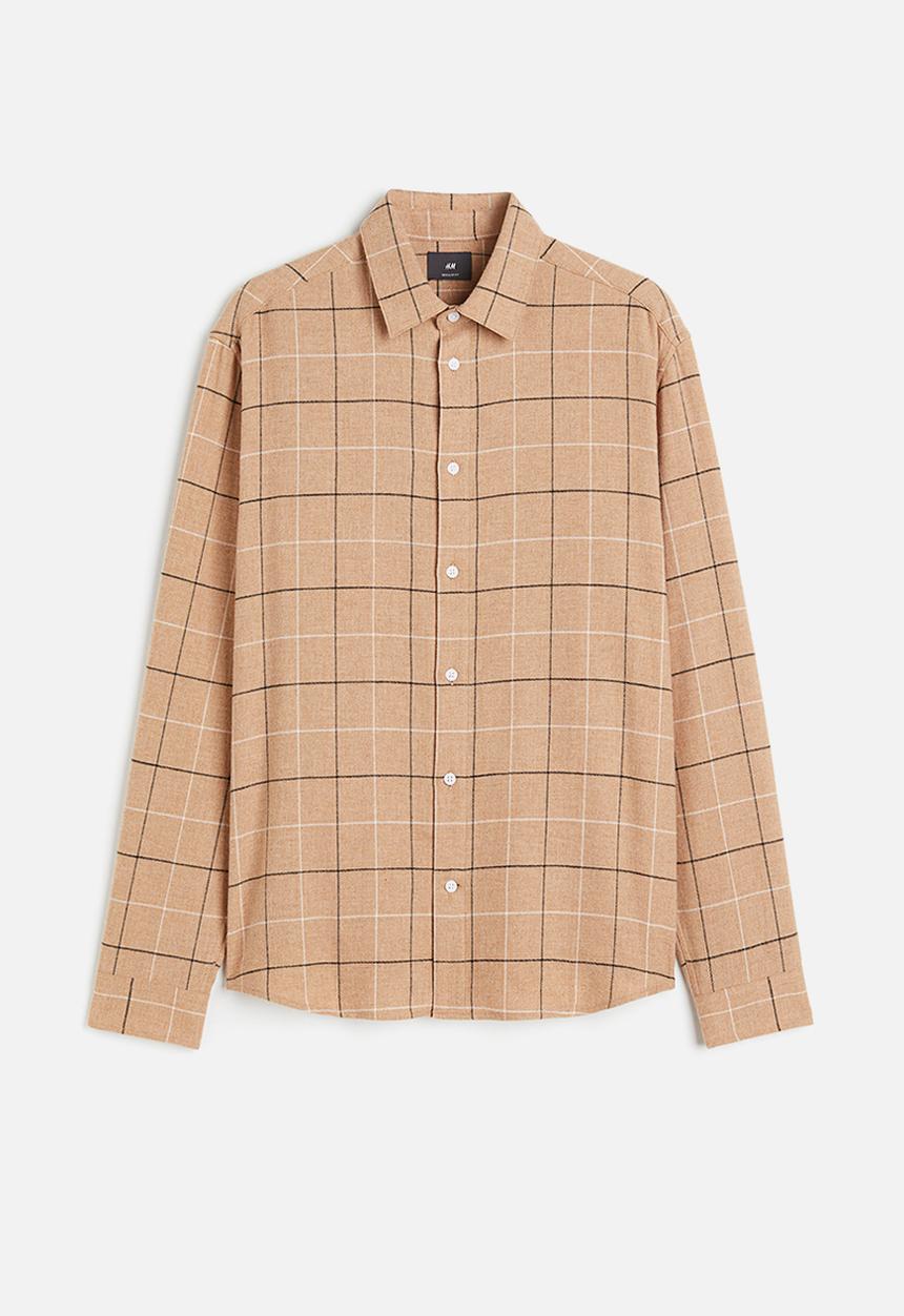 H&M - Regular fit flannel shirt - beige checked 