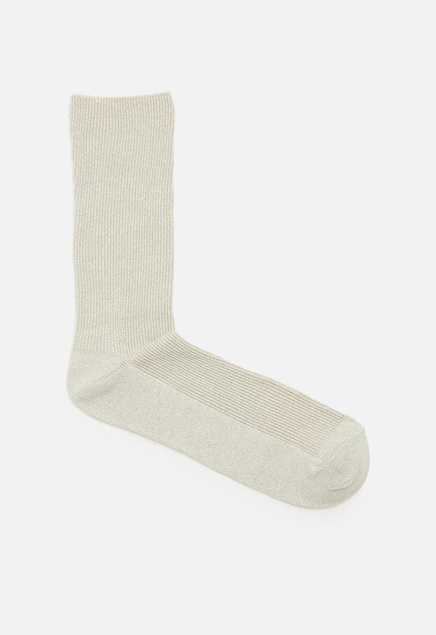 Rubi - Lurex Fine Ribbed Sock - Ecru