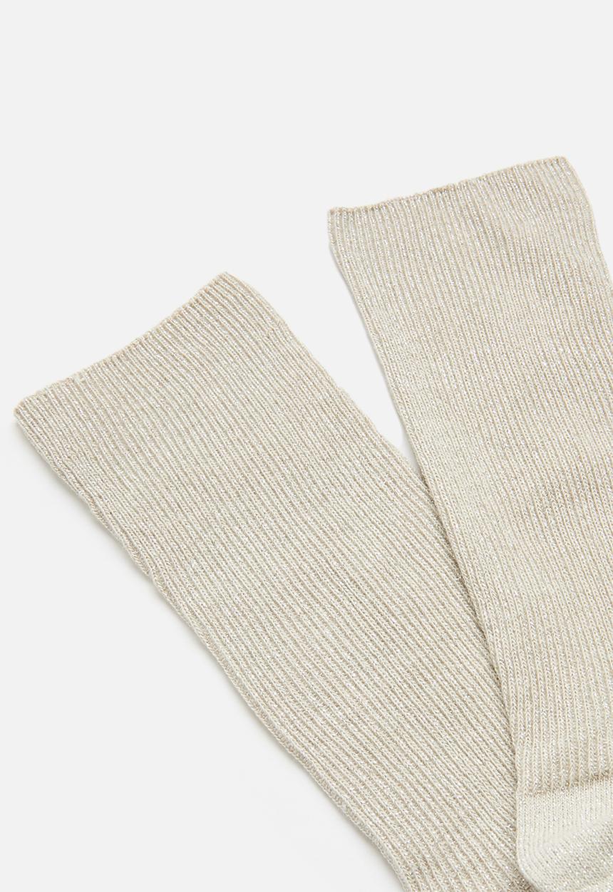 Rubi - Lurex Fine Ribbed Sock - Ecru