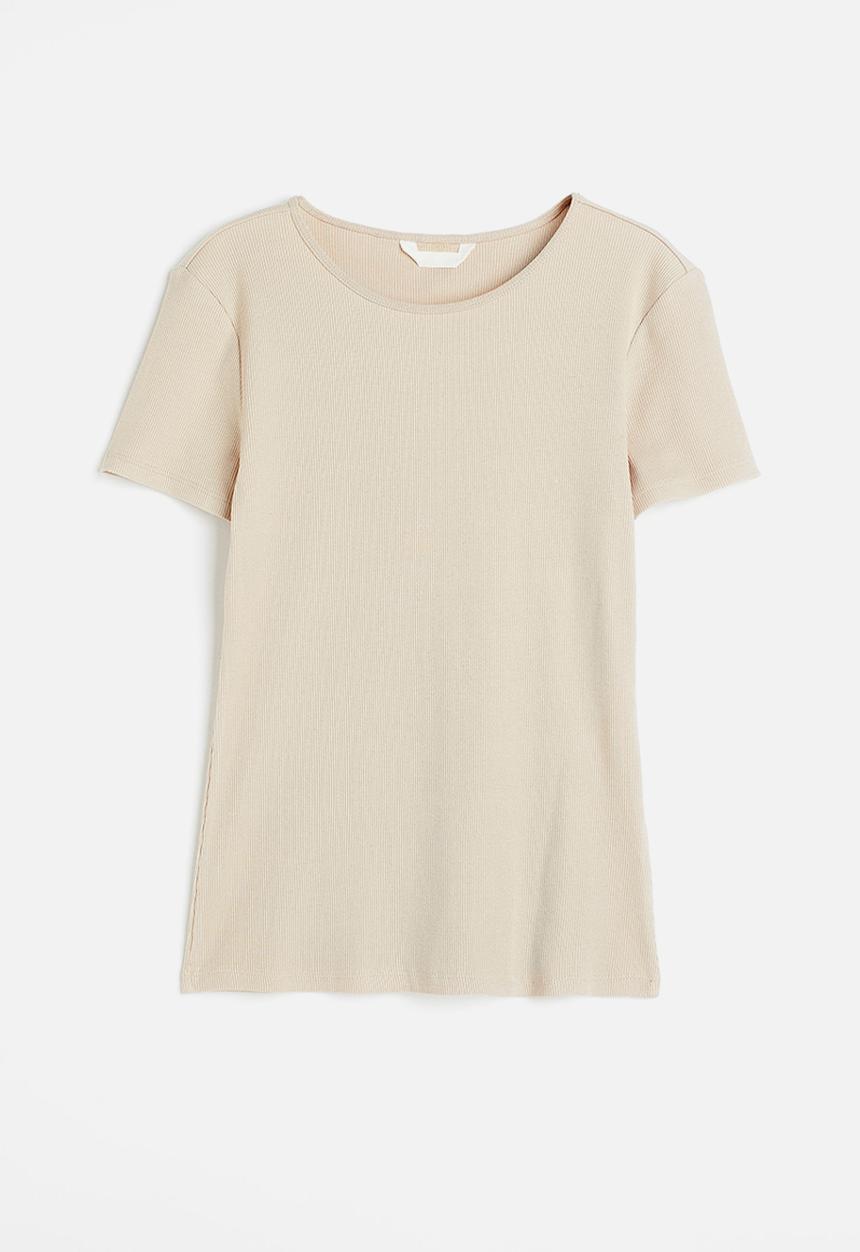 H&M - Ribbed T-shirt - light beige