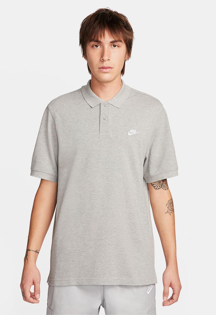 Nike -  Club s/s  pique polo  - dk grey heather/white