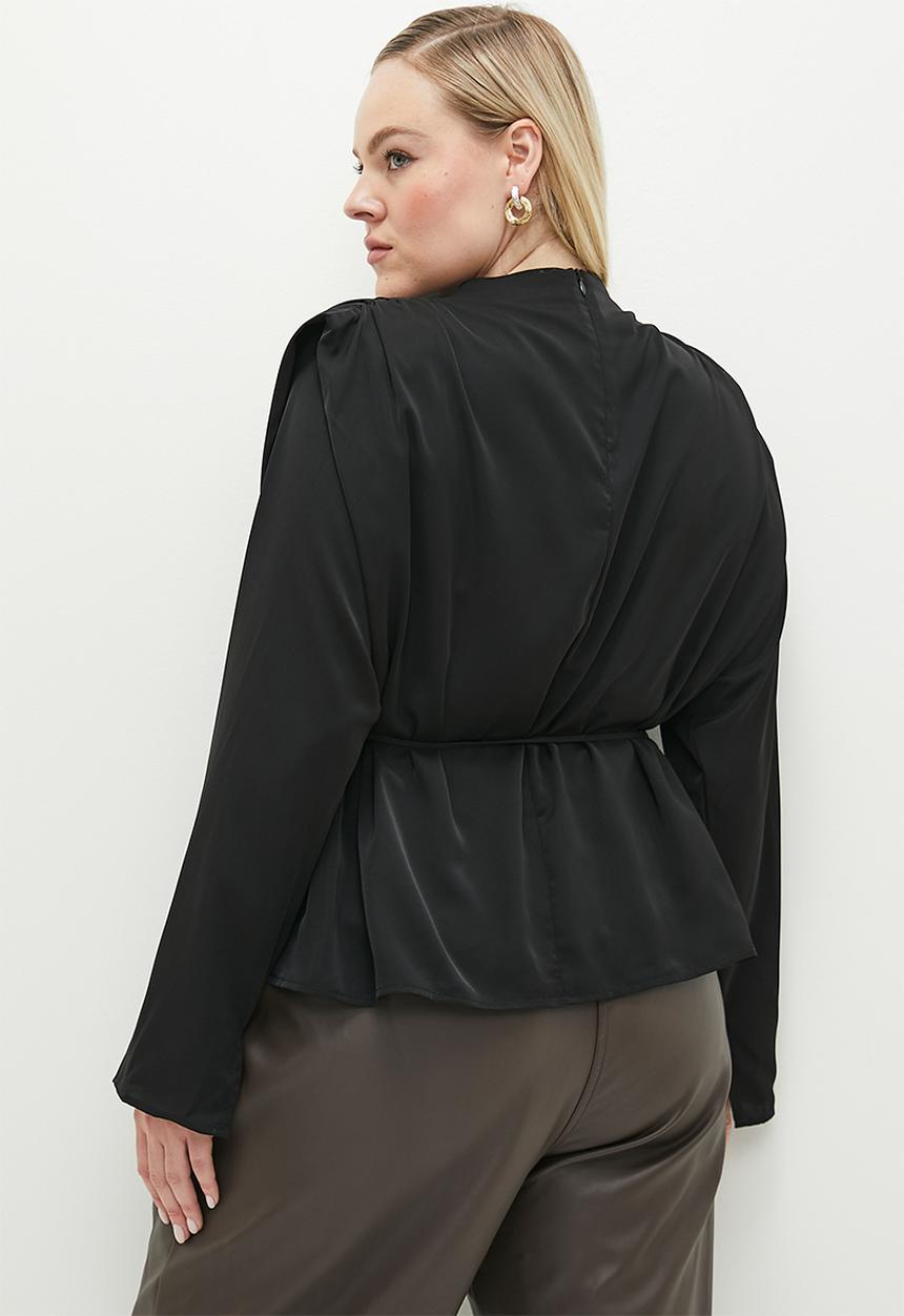 edit - Draped twill blouse - black