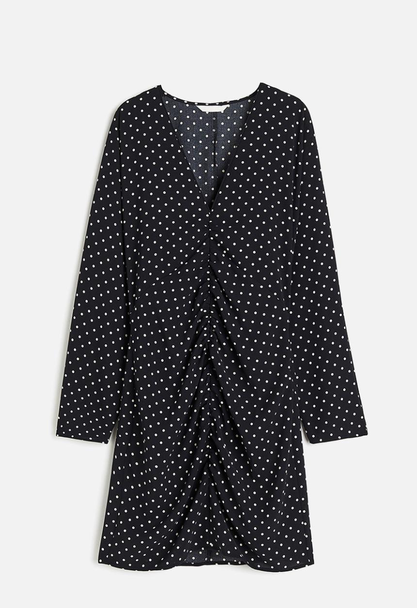 H&M - Gathered dress - black & spotted