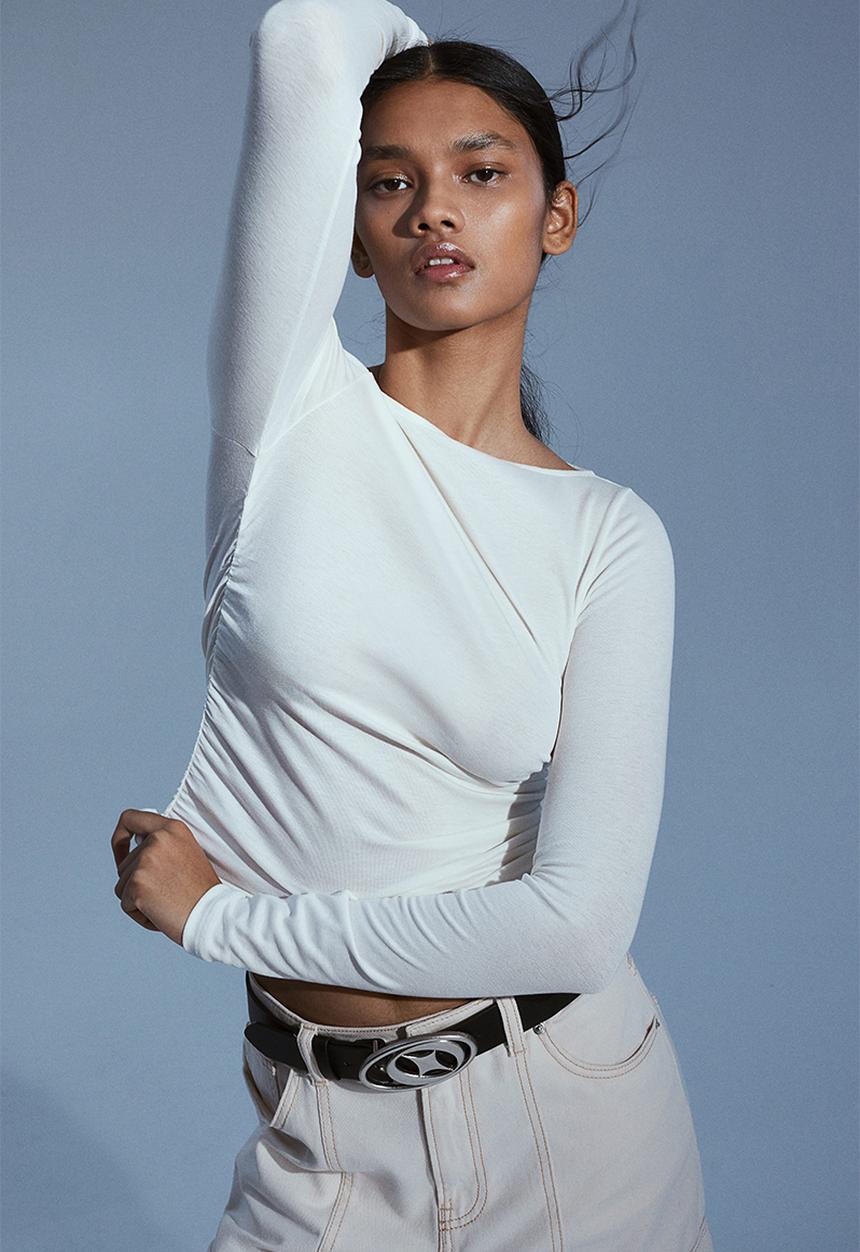 H&M - Gathered jersey top - cream