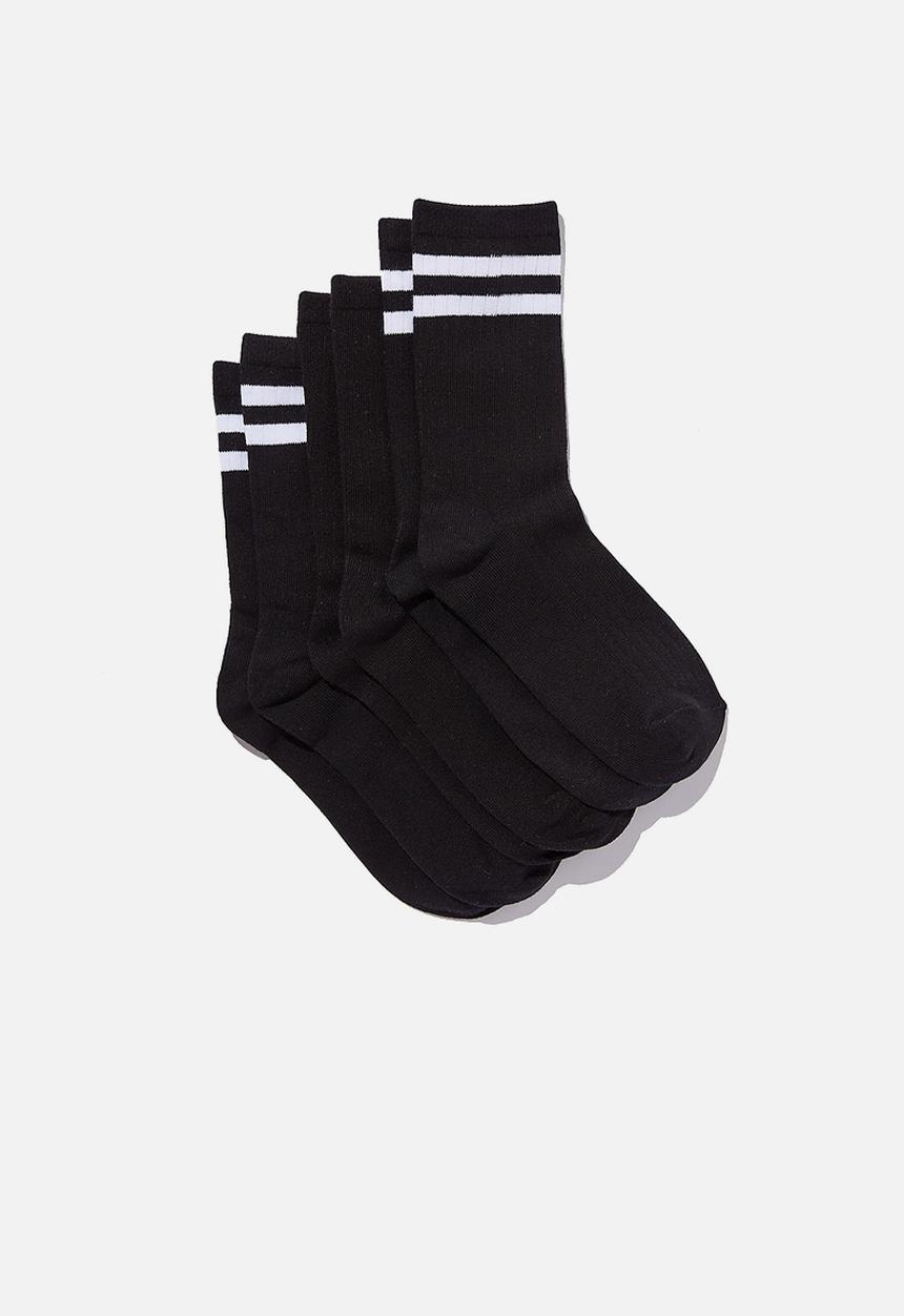Cotton On - Body 3Pk Crew Sock - Black & White Stripe
