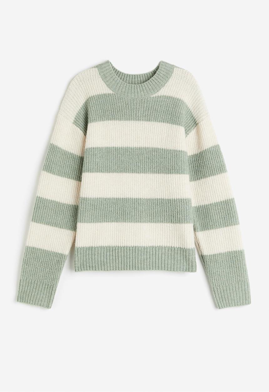 H&M - Rib-knit jumper - dusty green/striped