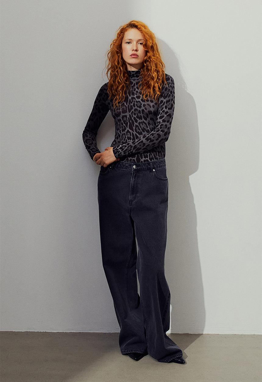 H&M - Polo-neck top - dark grey/leopard print