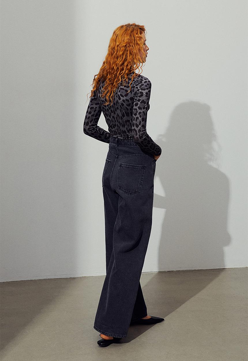 H&M - Polo-neck top - dark grey/leopard print