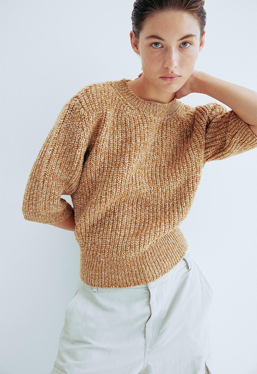 H&M - Rib-knit top - dark beige marl