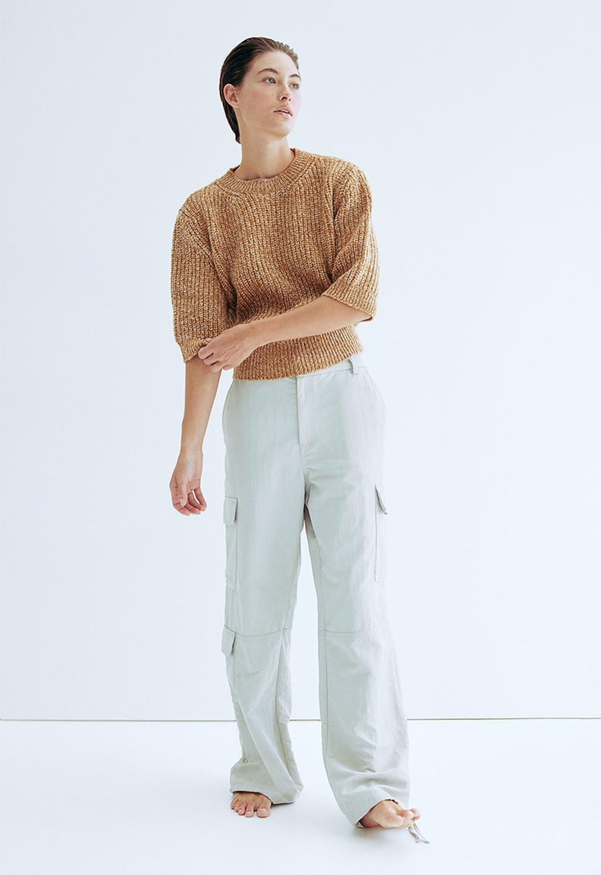H&M - Rib-knit top - dark beige marl