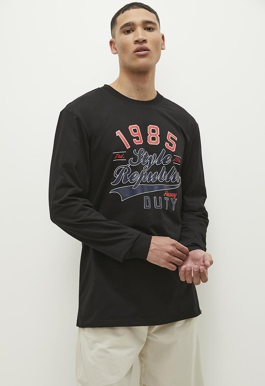 STYLE REPUBLIC - Long sleeve logo print tee - black