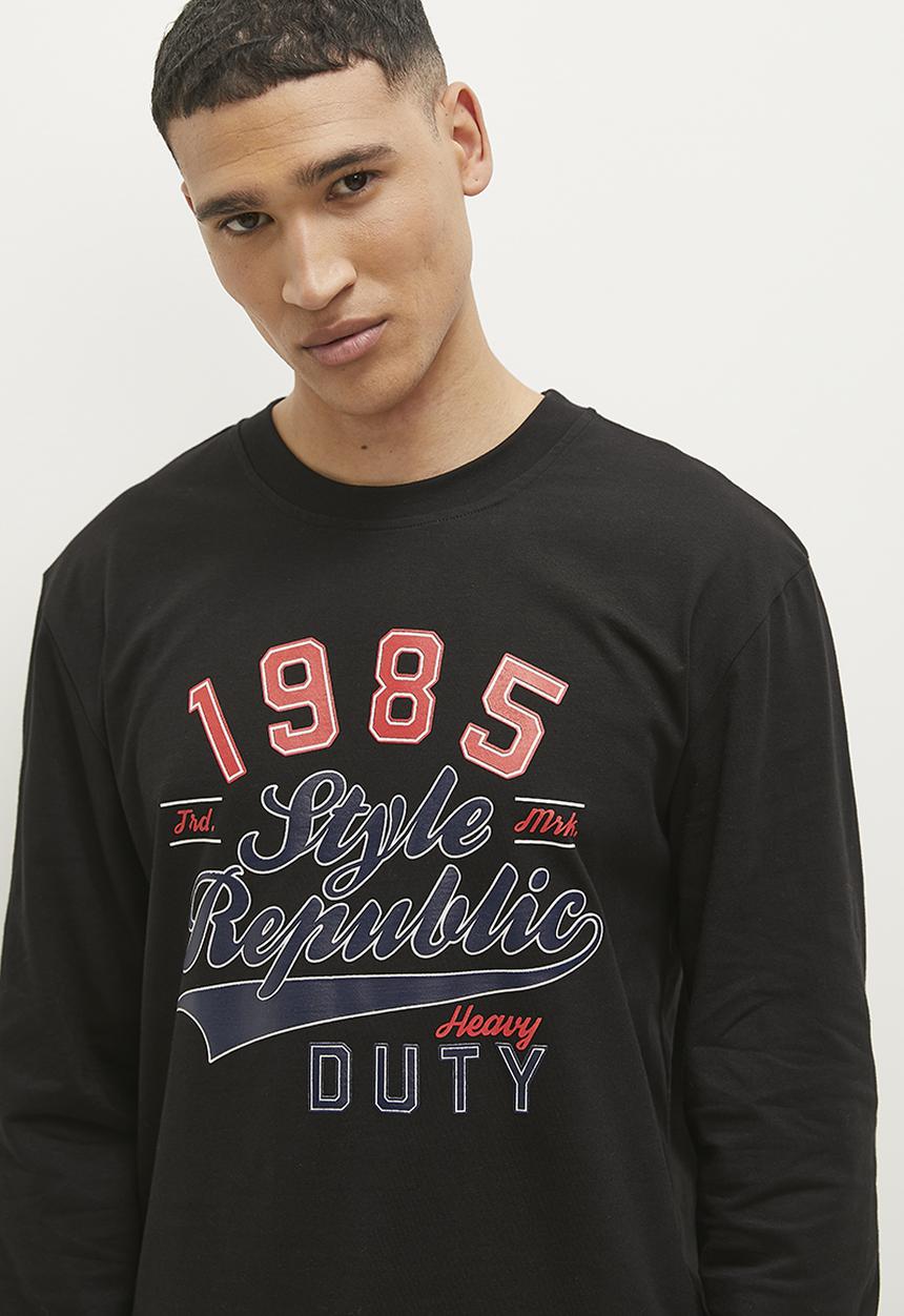 STYLE REPUBLIC - Long sleeve logo print tee - black