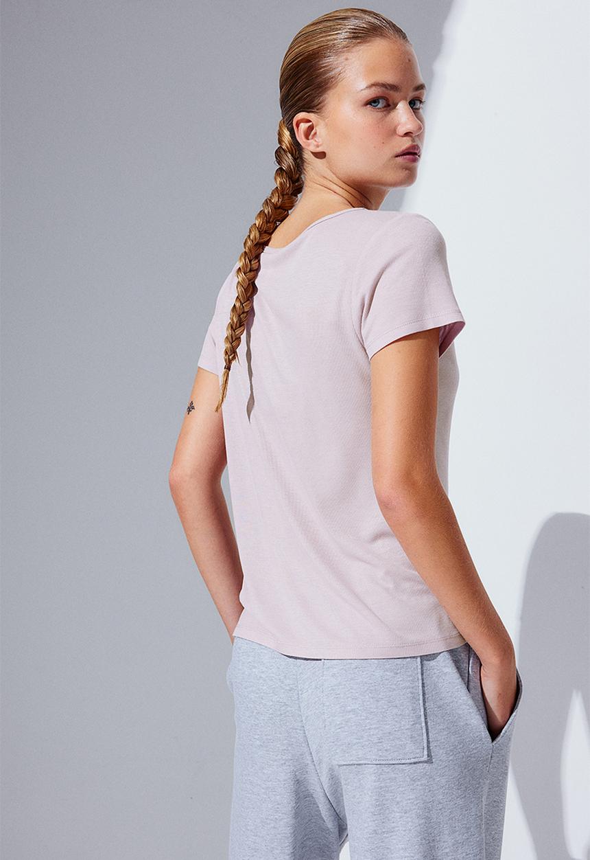 H&M - Ribbed T-shirt - dusty pink