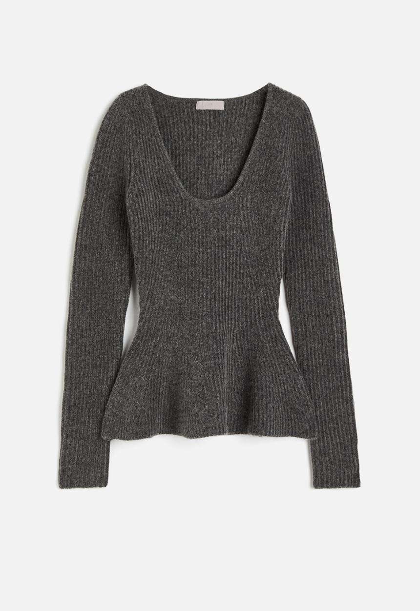 H&M - Rib-knit peplum top - grey