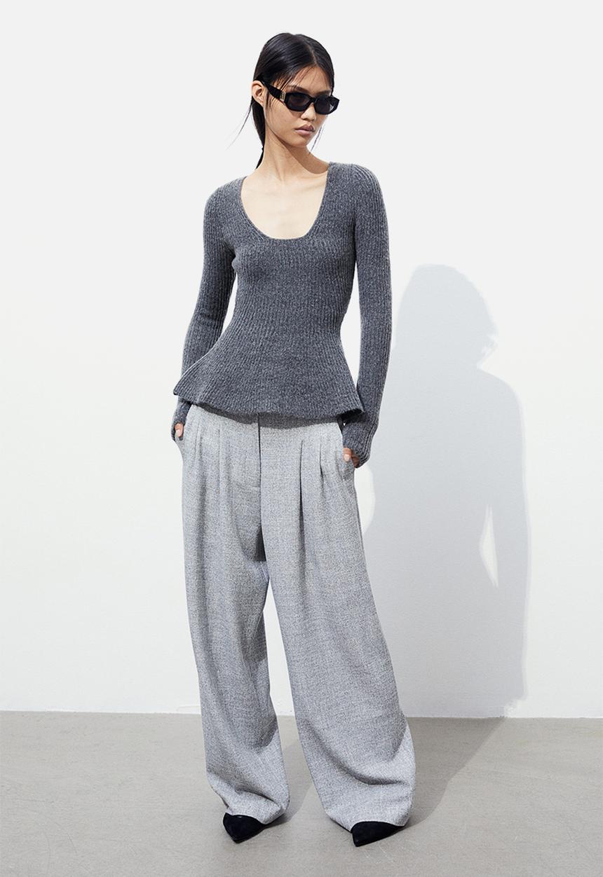 H&M - Rib-knit peplum top - grey