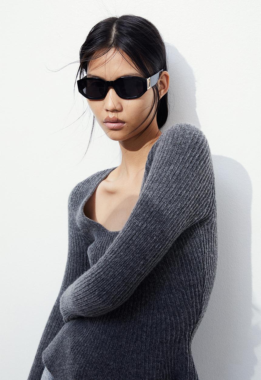 H&M - Rib-knit peplum top - grey
