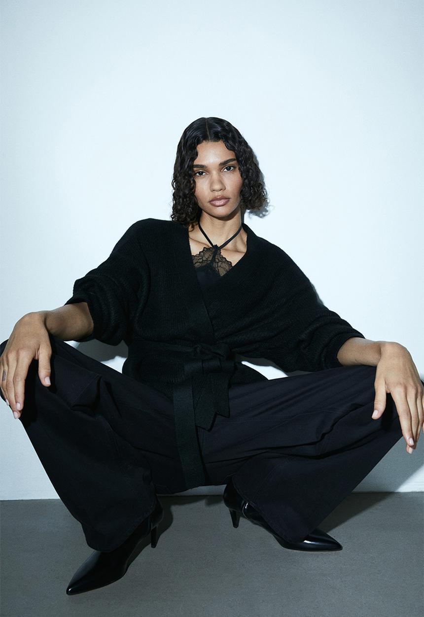 H&M - Tie-belt cardigan - black