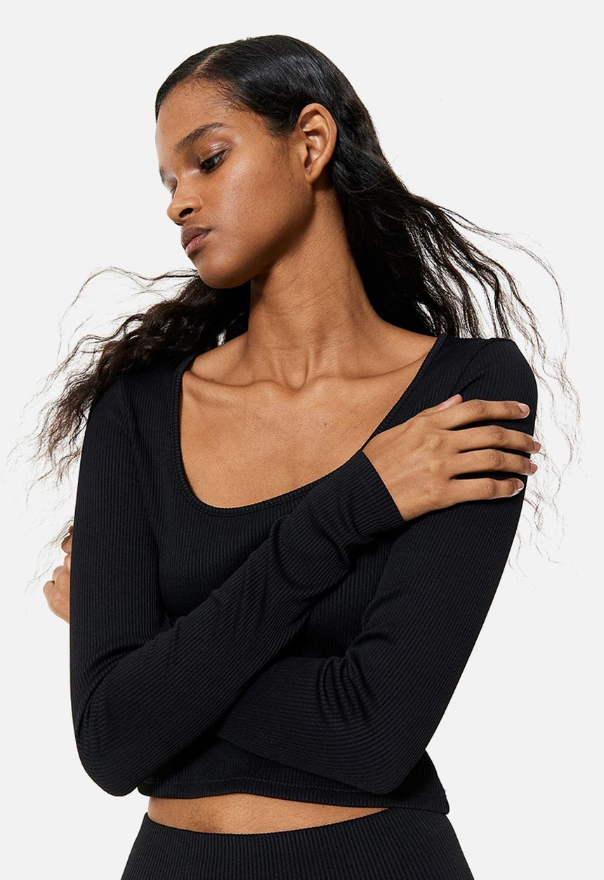 H&M - Cropped jersey top - black