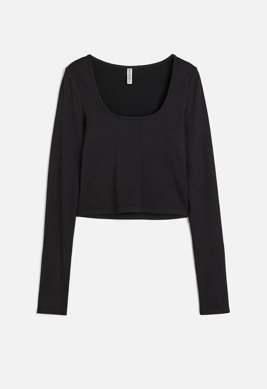H&M - Cropped jersey top - black