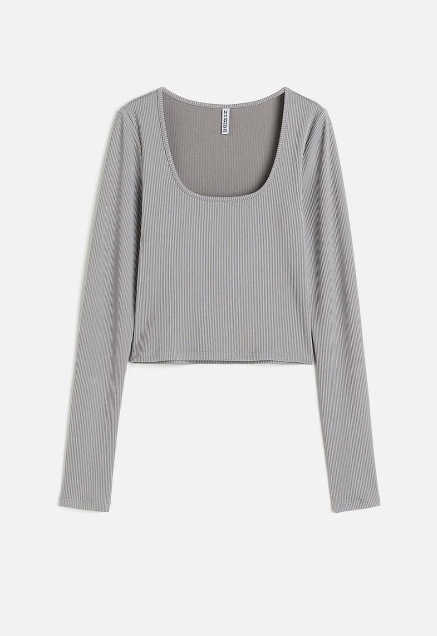 H&M - Cropped jersey top - light grey